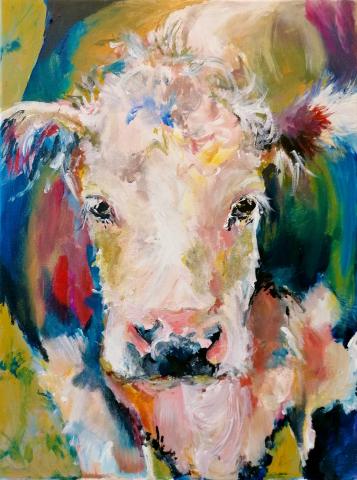 Colourful painting of Cow by Melissa Ryan